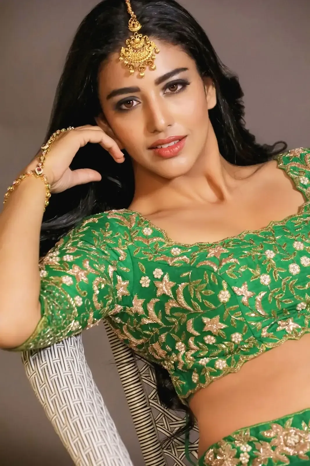 Indian Actress Daksha Nagarkar in Traditional Green Lehenga Choli